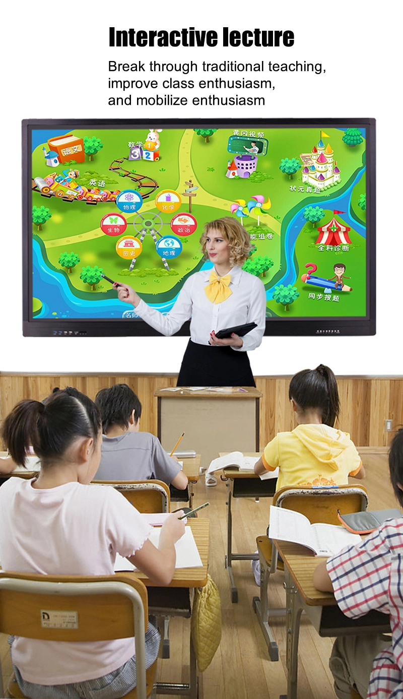 Portable 55 65 75 85 98 110 Inch 4K Hud LCD Interactive Android Windows Touch Screen Display All in One PC Smart Whiteboard Advertising for School Office Price
