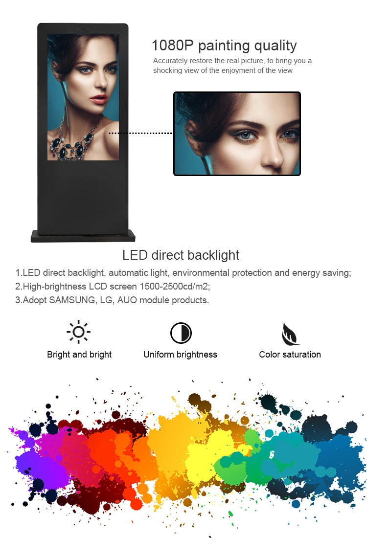 High Brightness 55 Inch Dustproof Waterproof Network Standalone Advertising Player Outdoor Stand Digital Signage Kiosk Display