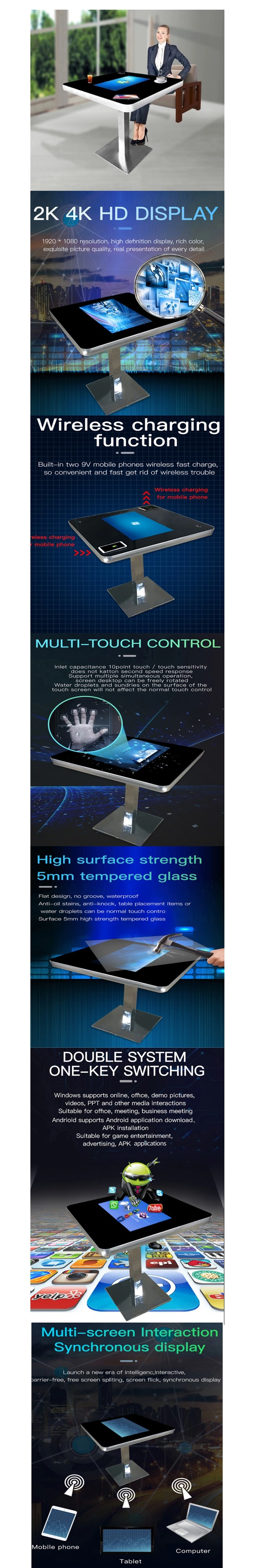 22-Inch Smart Wireless Charging Android and Windows System Interactive Touch LCD Table with Cutsomized Color Bar LED Design