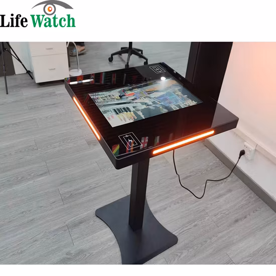 22-дюймовая интеллектуальная система беспроводной зарядки для Android и Windows, интерактивный сенсорный ЖК-стол со светодиодной цветной полосой индивидуального дизайна